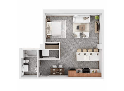 Floor plan for studio, 1 bath, 616 sqft